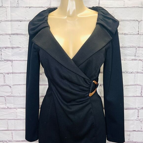 Kay Unger Womens Black Long-Sleeve V-Neck Bodycon Dress Size 10 - Picture 2 of 8